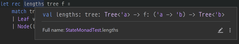 Inferred signature for lengths: Tree a -> (a -> b) -> Tree
b